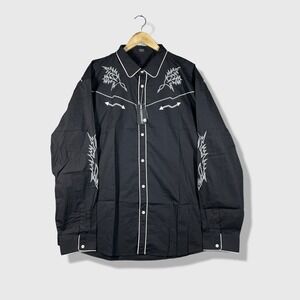 COOFANDY Western Shirt Mens 3XL Black Embroidered Cowboy Rockabilly Retro NWT